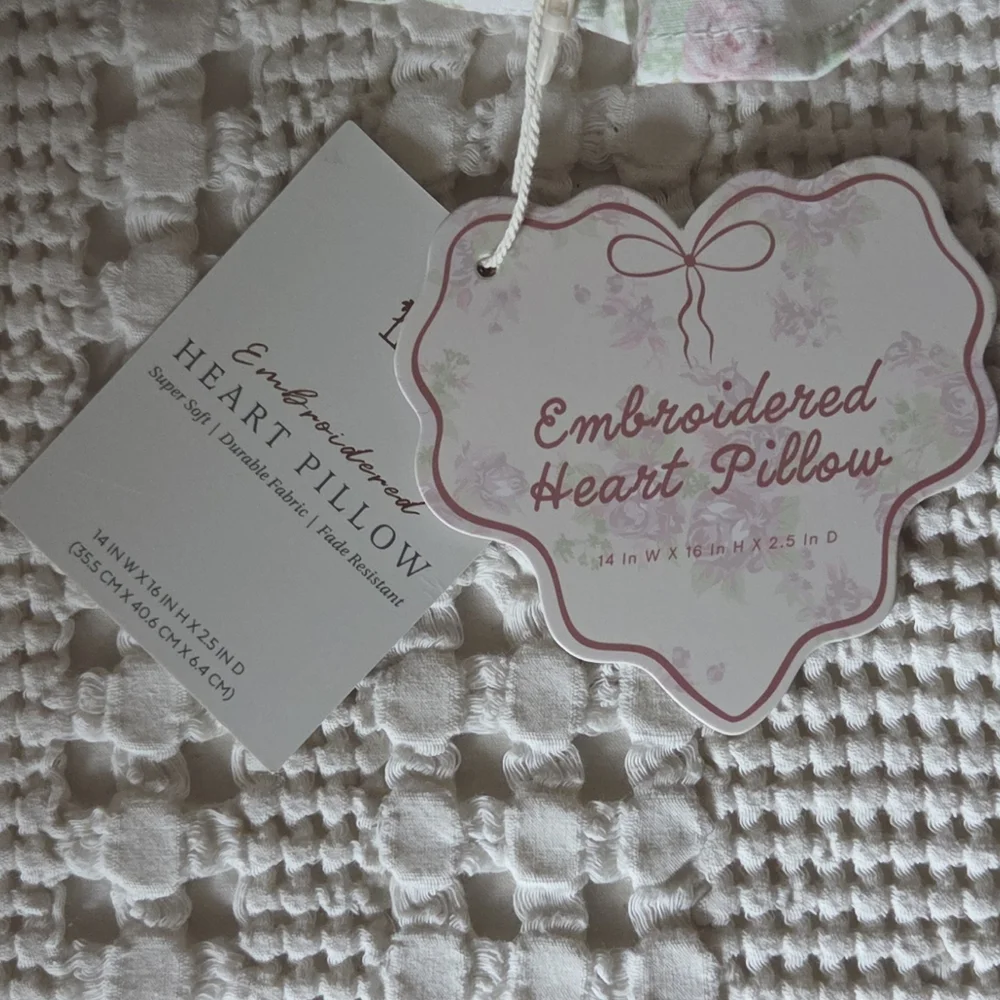 Stylehouse Anti Social Club Pink Floral Embroidered Ruffled Heart Pillow
